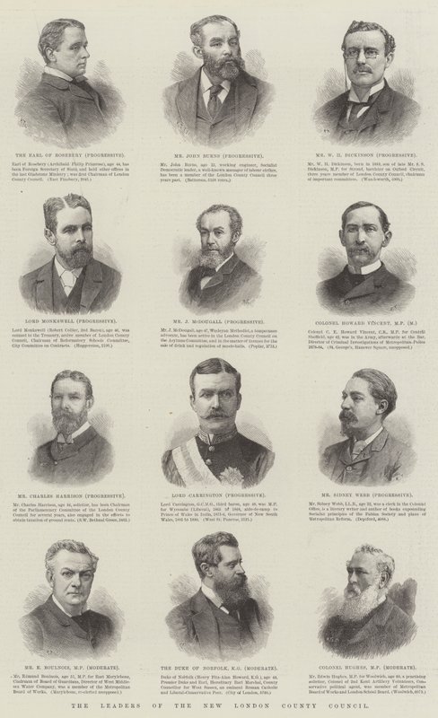 De leiders van de New London County Council (gravure) door English School