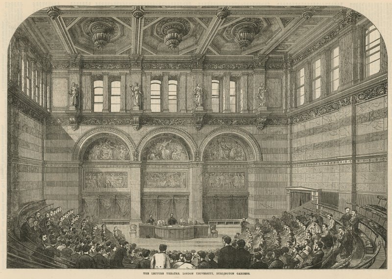 Het collegezaal, Universiteit van Londen, Burlington Gardens door English School