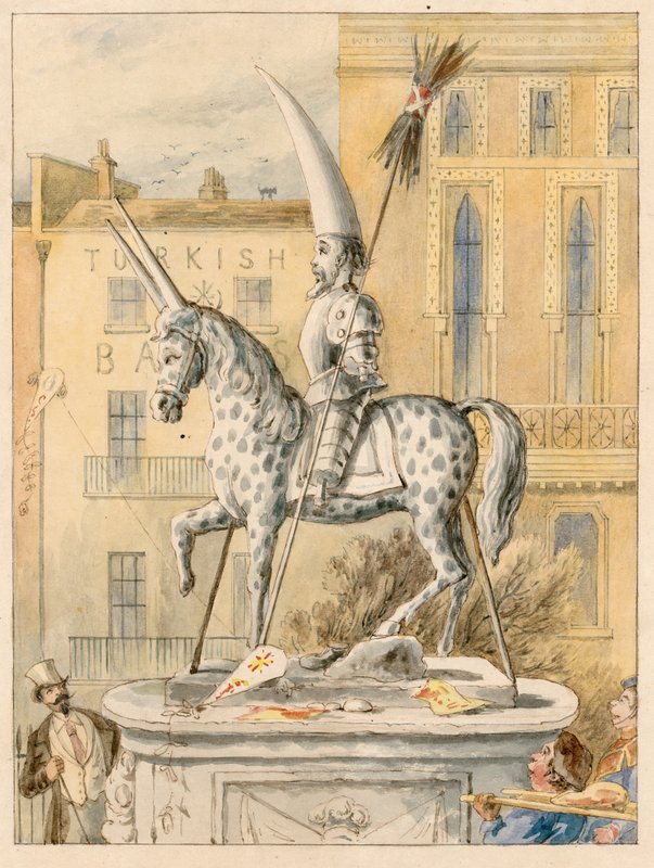 Het standbeeld van Leicester Square 17 oktober 1866 door English School