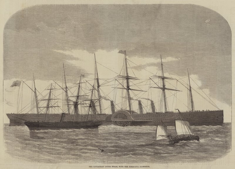 De Leviathan onder stoom, met de Himalaya ernaast (gravure) door English School