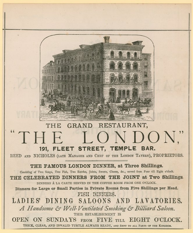 The London, restaurant, 191 Fleet Street, Temple Bar door English School