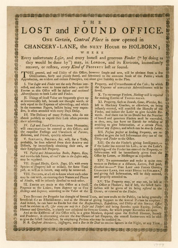 Het verloren en gevonden kantoor, Chancery Lane, Londen door English School