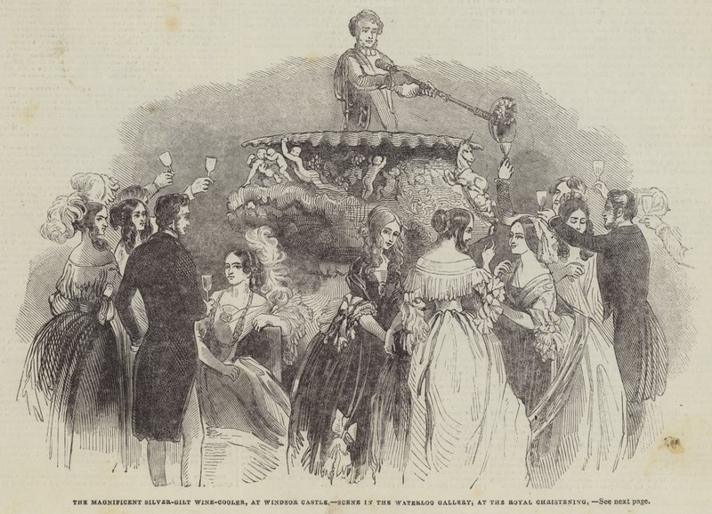 De Magnifieke Zilververgulde Wijnkoeler, in Windsor Castle, Scène in de Waterloo Gallery, bij de Koninklijke Doop door English School