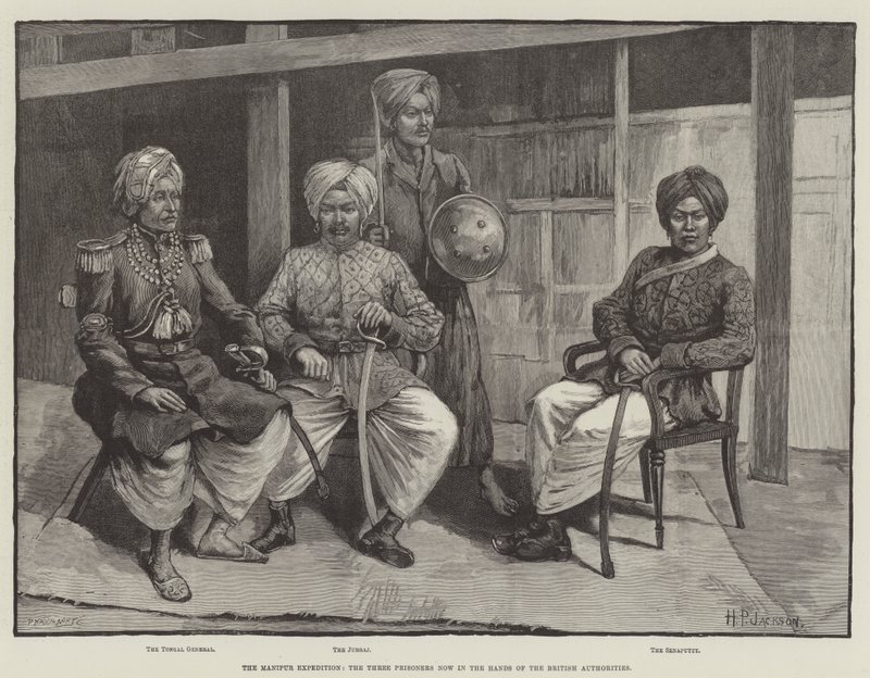 De Manipur-expeditie, de drie gevangenen nu in handen van de Britse autoriteiten door English School