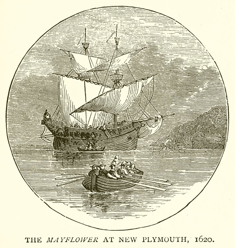 De Mayflower bij New Plymouth, 1620 door English School