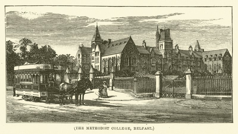 Het Methodistencollege, Belfast (gravure) door English School