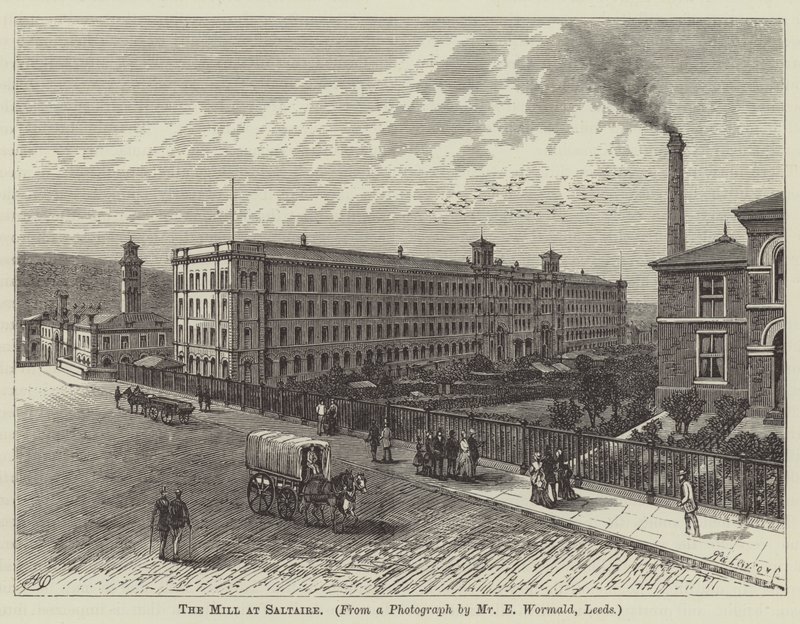 De molen van Saltaire (gravure) door English School