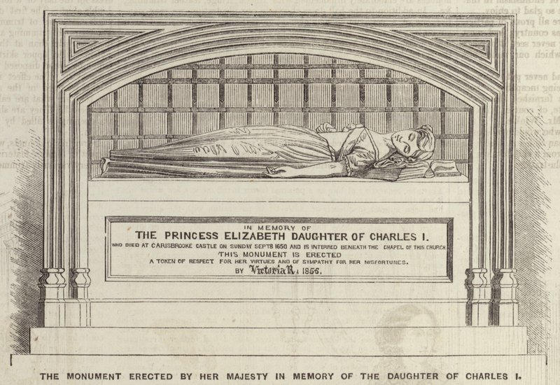 Het monument opgericht door Hare Majesteit ter nagedachtenis aan de dochter van Karel I (gravure) door English School