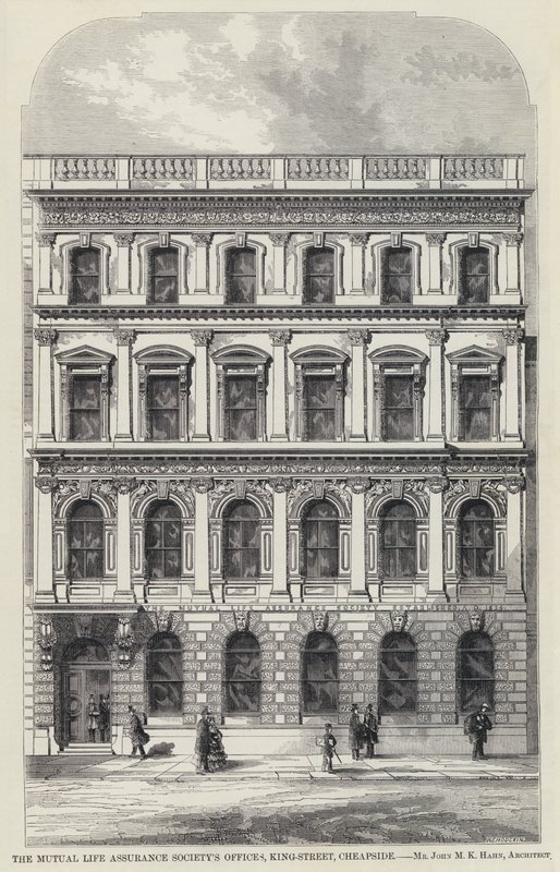 Kantoren van de Mutual Life Assurance Society, King-Street, Cheapside door English School