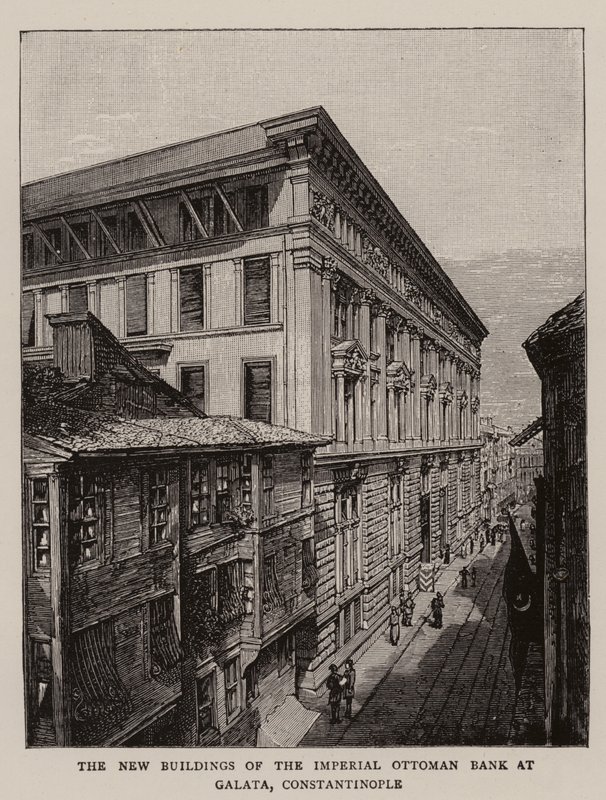 De Nieuwe Gebouwen van de Keizerlijke Ottomaanse Bank in Galata, Constantinopel door English School