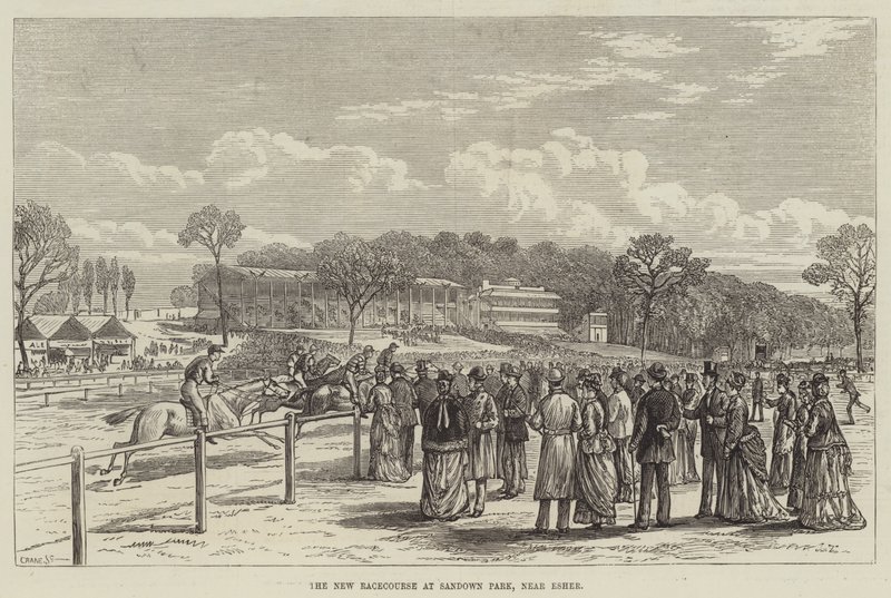 De nieuwe renbaan in Sandown Park, nabij Esher (gravure) door English School