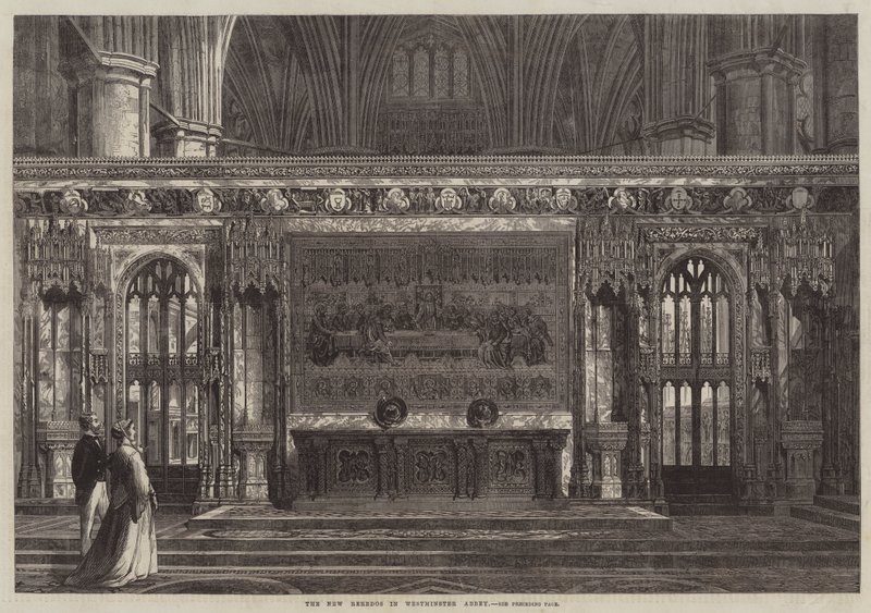 Het nieuwe altaarstuk in Westminster Abbey (gravure) door English School