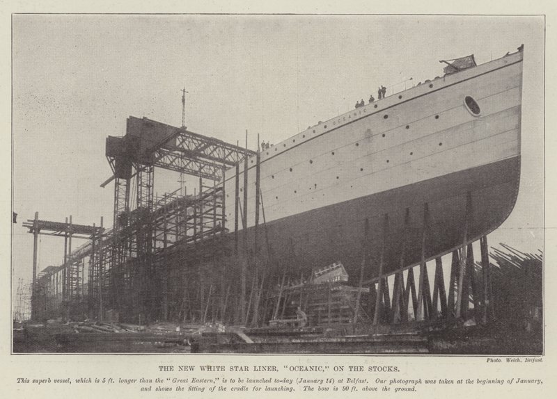 De nieuwe White Star Liner, "Oceanic" (gravure) door English School