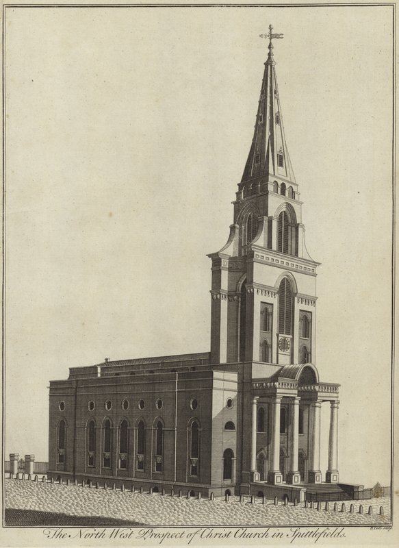 Het noordwestelijke aanzicht van Christ Church in Spitalfields, Londen door English School