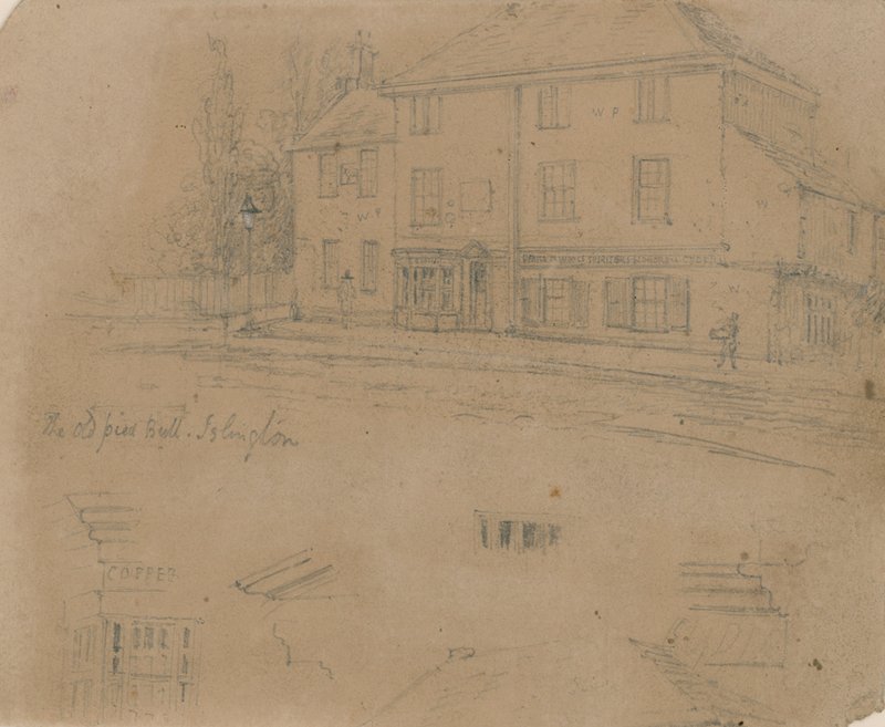 The Old Pied Bull Inn, Islington door English School