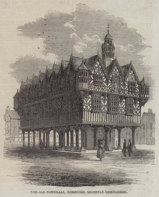 Het oude stadhuis, Hereford, onlangs gesloopt door English School