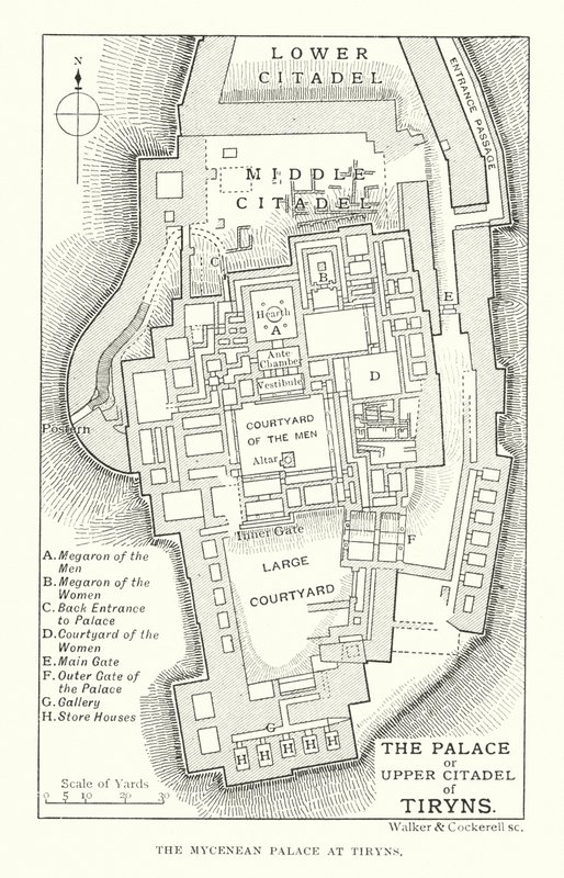 Het Paleis of de Bovenste Citadel van Tiryns door English School