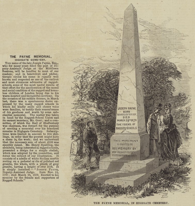 Het Payne Memorial, op Highgate Cemetery (gravure) door English School