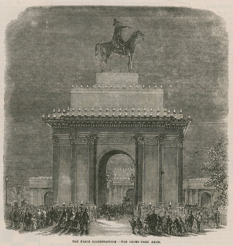 De Vredesverlichtingen bij de Green Park Arch door English School
