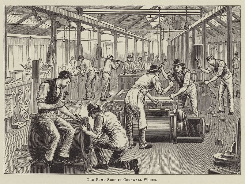 De pompwerkplaats in Cornwall Works door English School