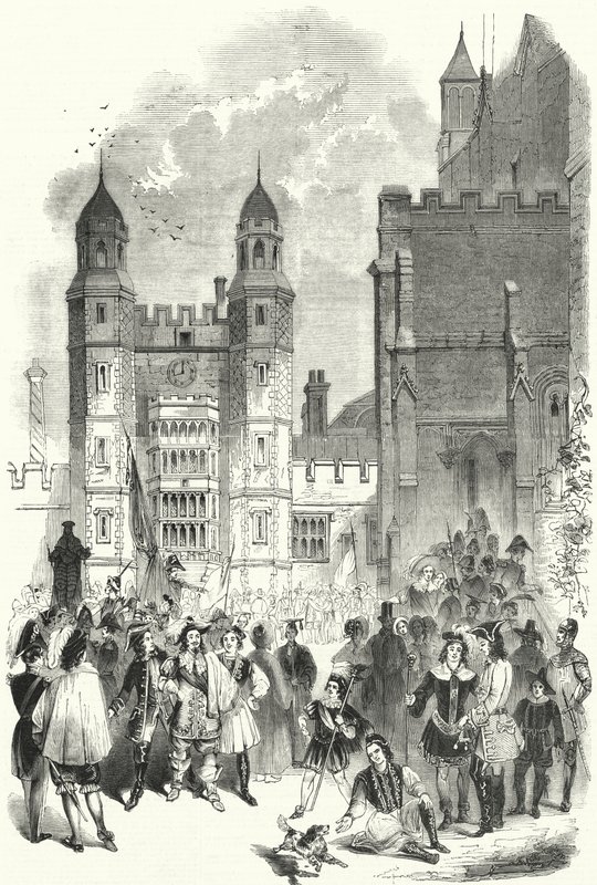 De Binnenplaats van Eton College op de ochtend van de Montem (gravure) door English School
