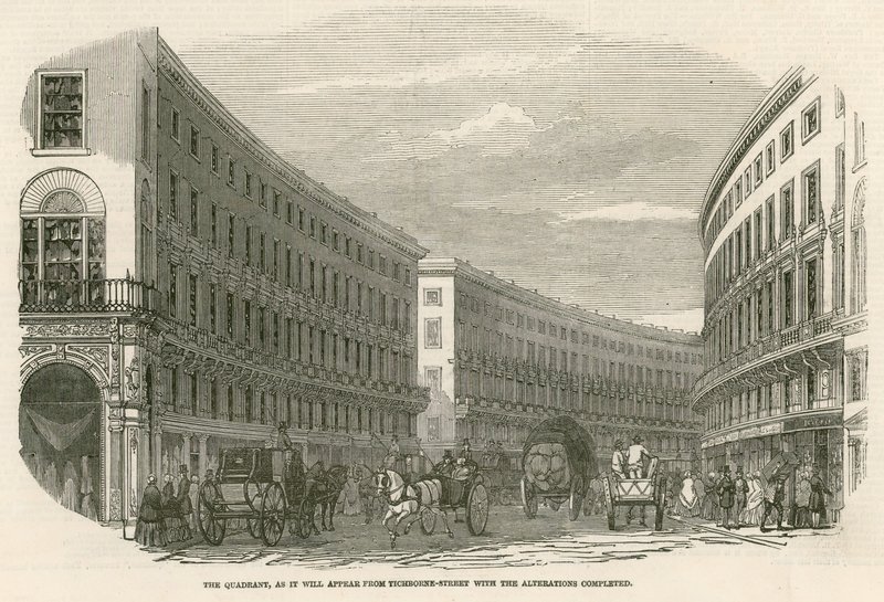 The Quadrant, Regent Street, Londen, zoals het zal verschijnen vanaf Tichborne Street met de voltooide wijzigingen door English School