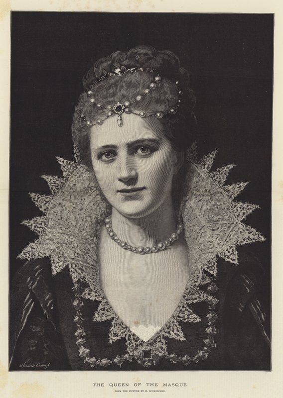 De koningin van het masker (gravure) door English School