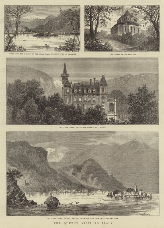 Het Bezoek van de Koningin aan Italië (gravure) door English School