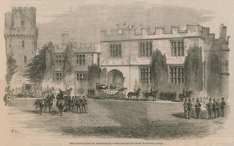 Het bezoek van de koningin aan Birmingham - het vertrek uit Warwick Castle door English School