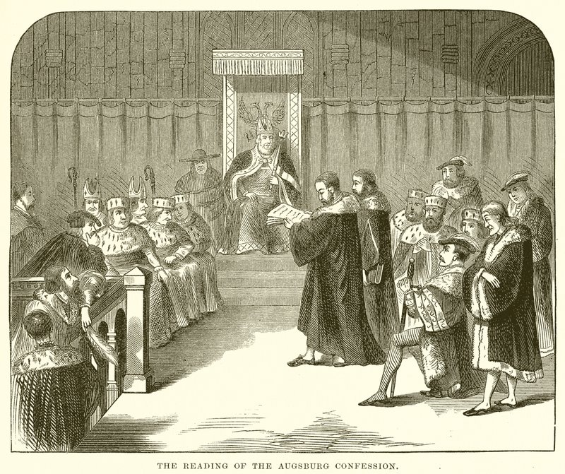 Het lezen van de Augsburgse Confessie door English School