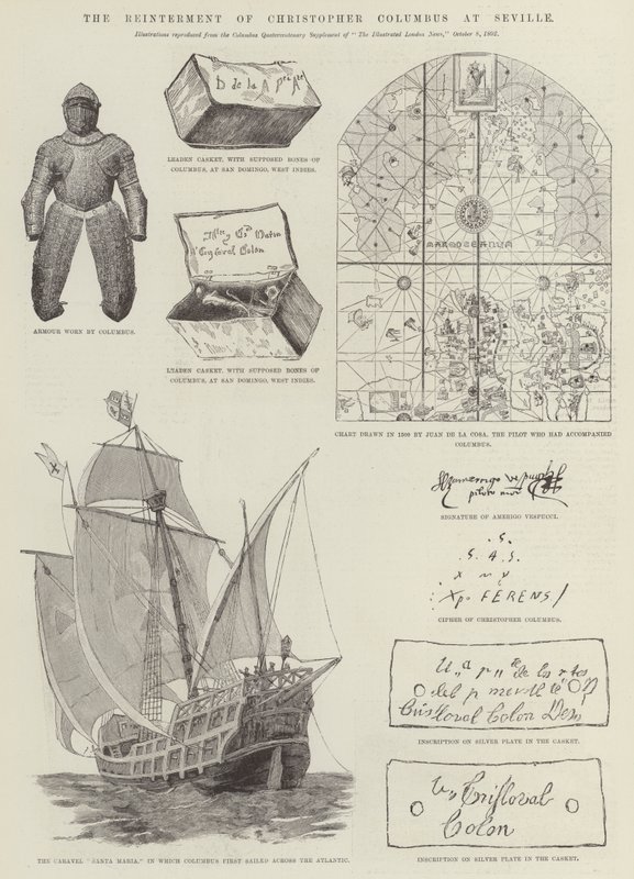 De herbegrafenis van Christoffel Columbus in Sevilla (gravure) door English School