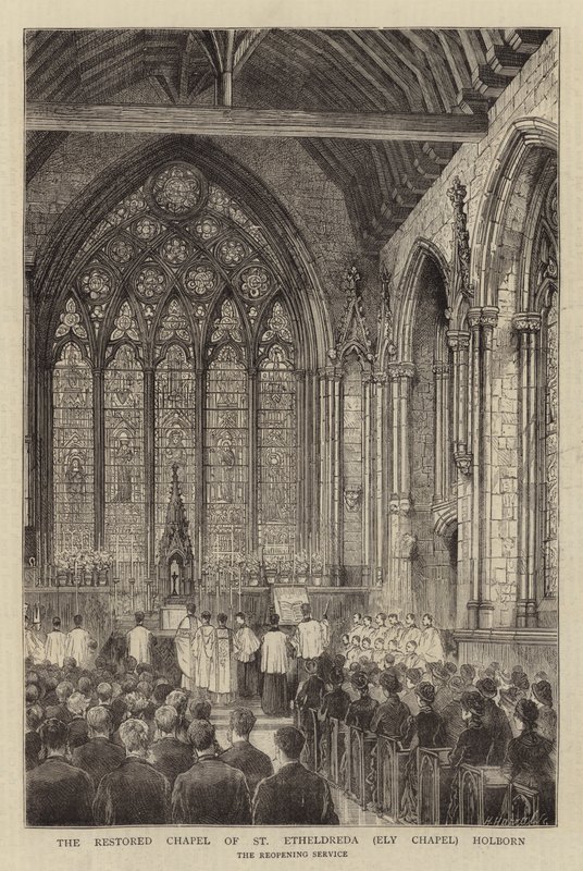 De Gerestaureerde Kapel van St Etheldreda (Ely Kapel) Holborn door English School