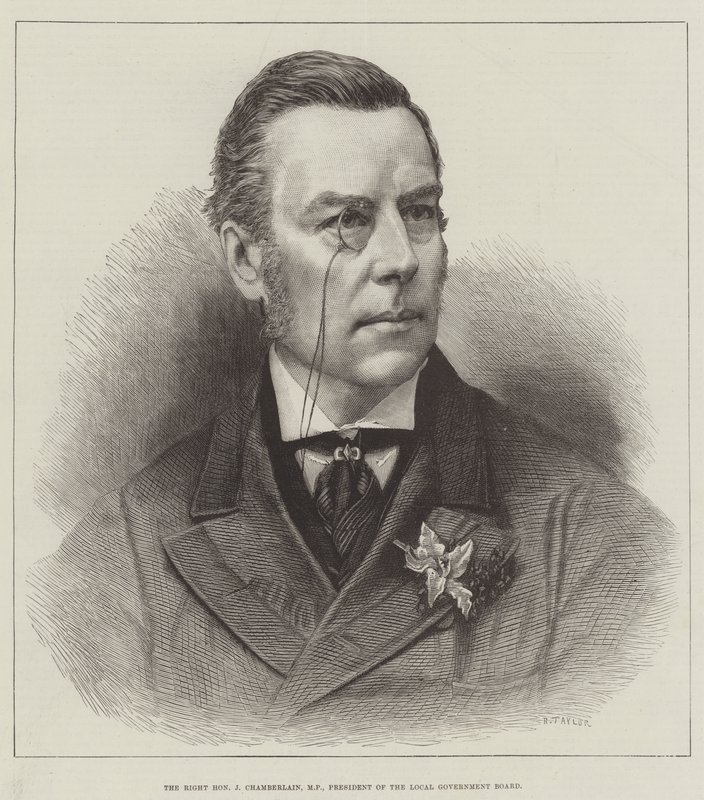 De Rechtse Eerwaarde J Chamberlain, MP, Voorzitter van de Lokale Overheidsraad door English School