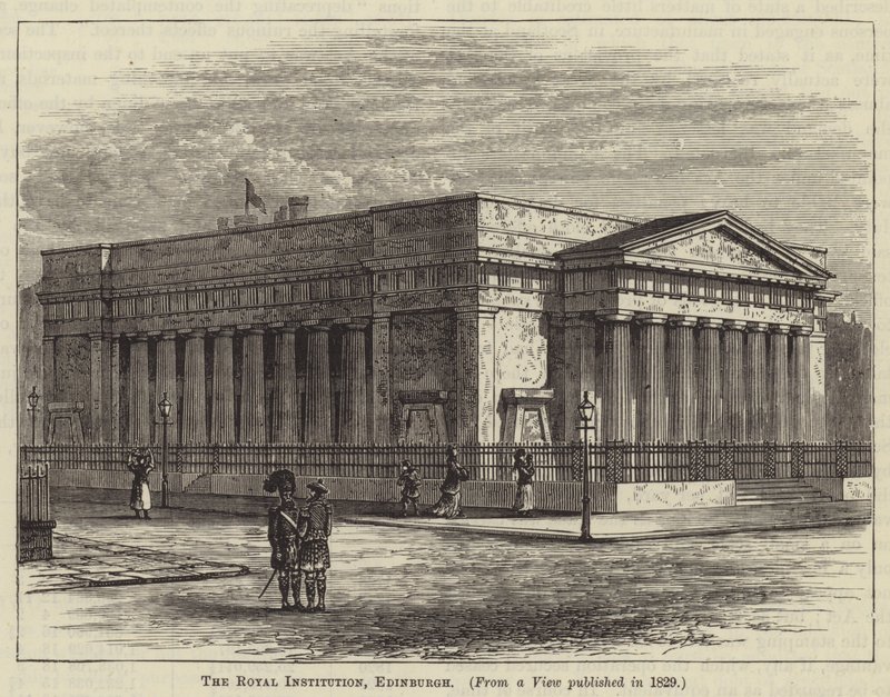 Het Koninklijk Instituut, Edinburgh (gravure) door English School