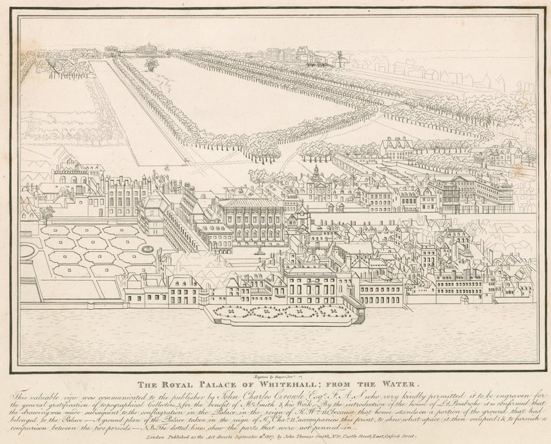 Het Koninklijk Paleis van Whitehall, vanaf het water door English School