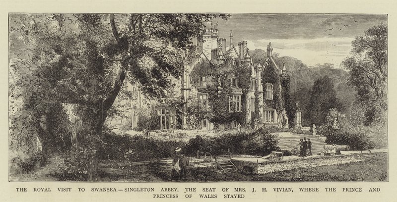 Het Koninklijk Bezoek aan Swansea, Singleton Abbey, het Huis van Mevrouw J H Vivian, waar de Prins en Prinses van Wales verbleven door English School