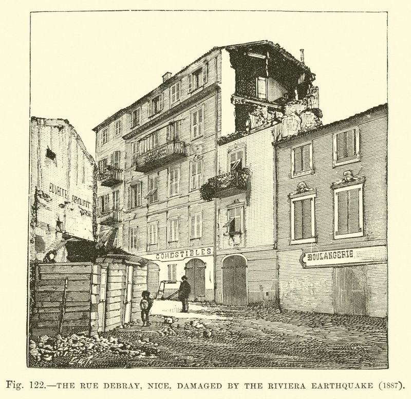 De Rue Debray, Nice, beschadigd door de aardbeving aan de Rivièra, 1887 door English School