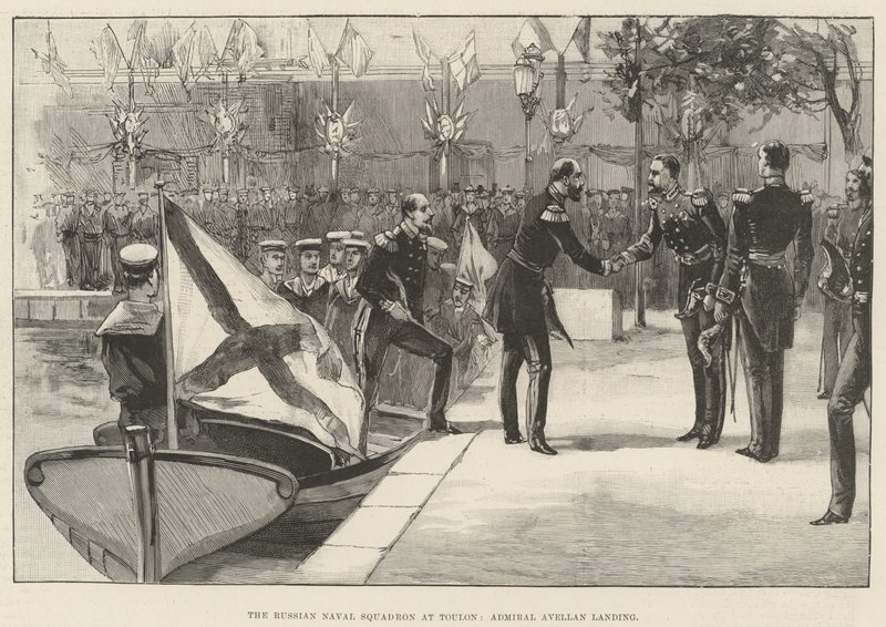 Het Russische marine-eskader in Toulon, admiraal Avellan aan land door English School