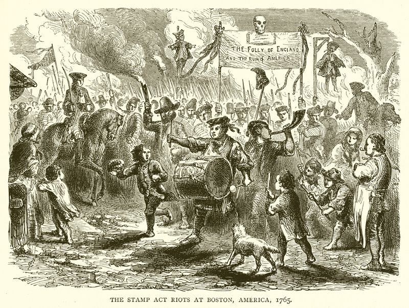 De rellen tegen de Stamp Act in Boston, Amerika, 1765 door English School