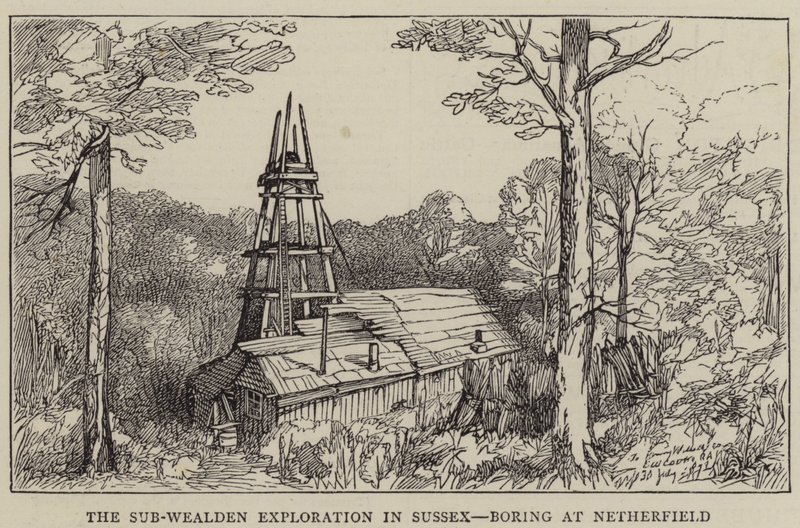 De Sub-Wealden Exploratie in Sussex, Boring bij Netherfield (gravure) door English School