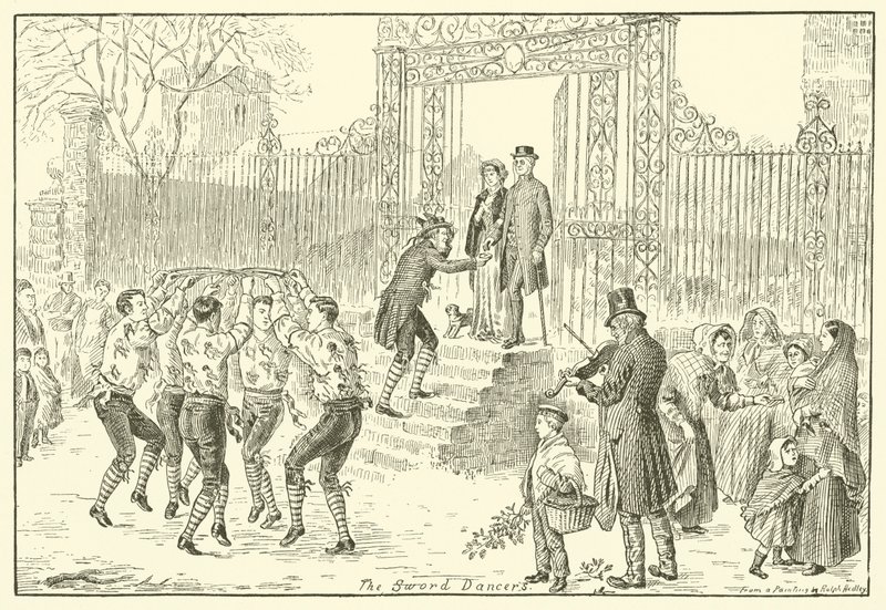 De zwaarddansers (gravure) door English School