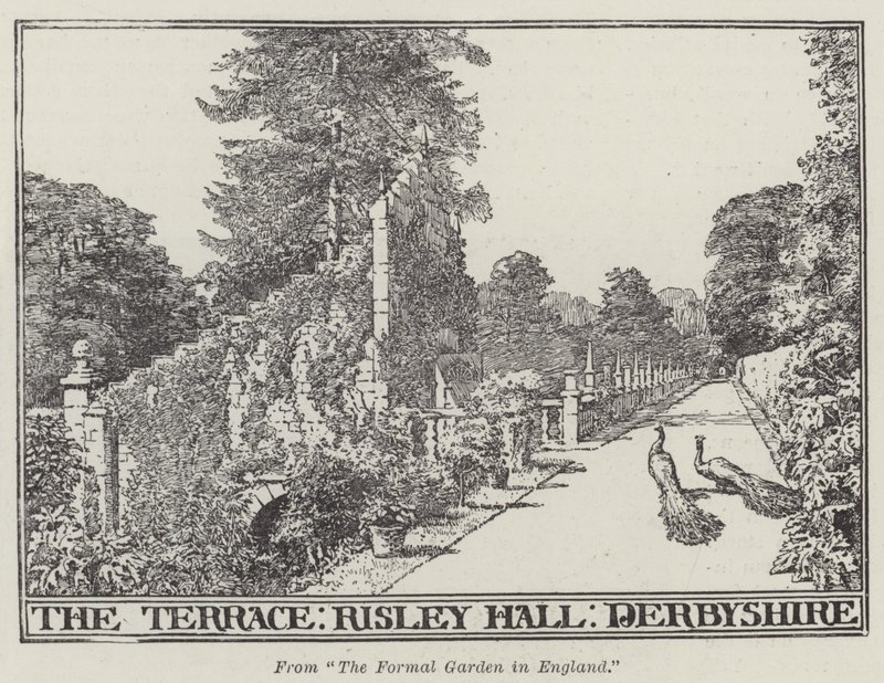 Het terras, Risley Hall, Derbyshire (gravure) door English School