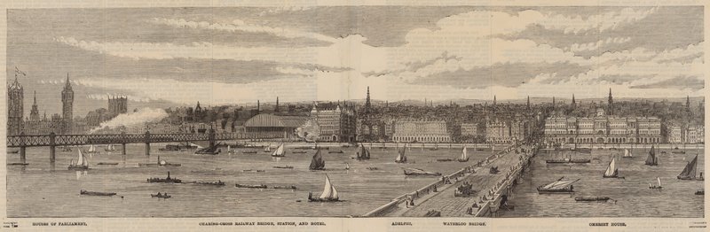 De Thames Embankment aan de noordzijde van de Thames van het Palace of Westminster tot Blackfriars Bridge door English School