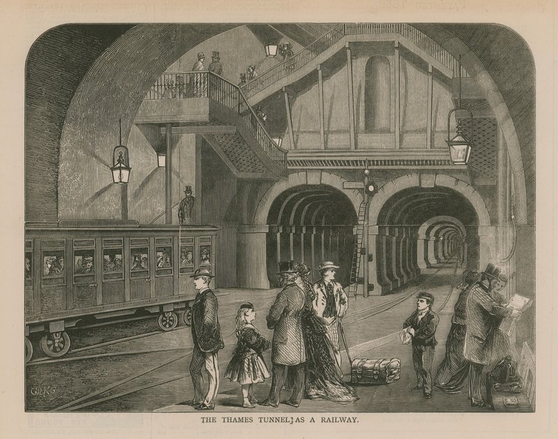 De Thames Tunnel als een spoorweg door English School