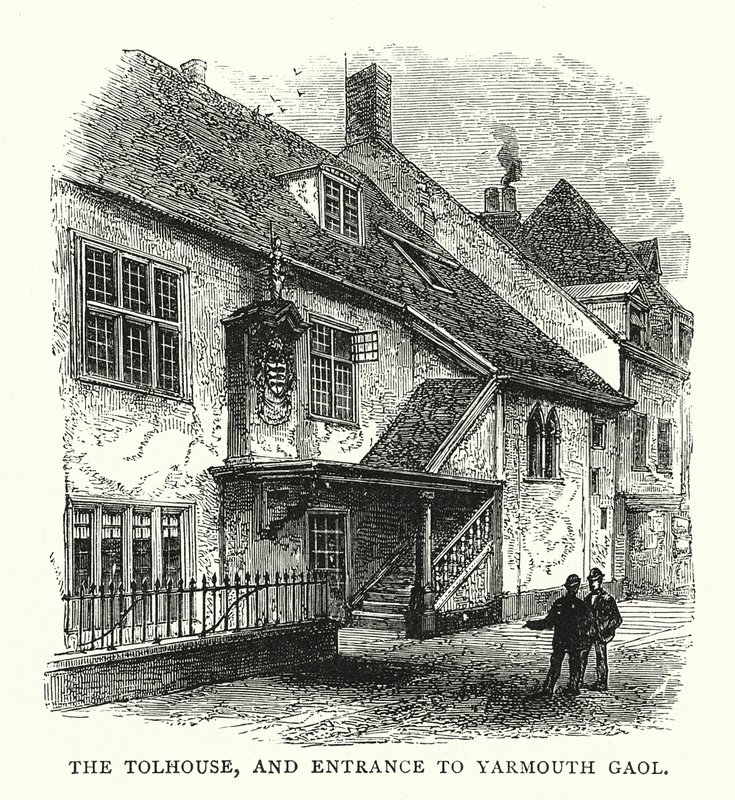 Het Tolhuis en de ingang naar de gevangenis van Yarmouth (gravure) door English School