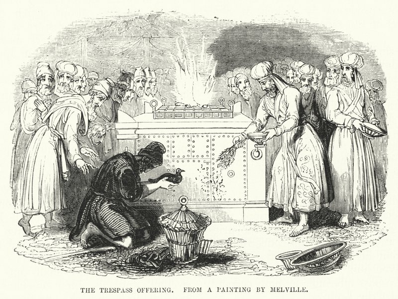 Het schuldoffer, naar een schilderij van Melville (gravure) door English School