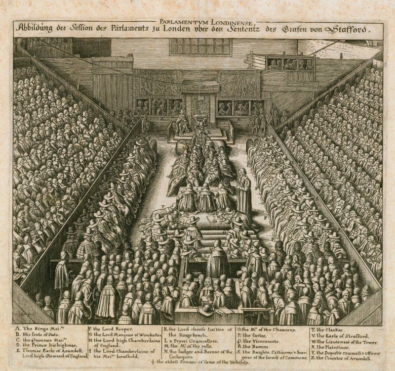 De rechtszaak van de graaf van Strafford door English School