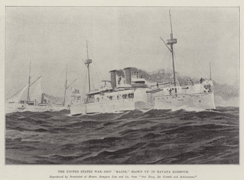 Het Oorlogsschip van de Verenigde Staten "Maine," opgeblazen in de Haven van Havana door English School