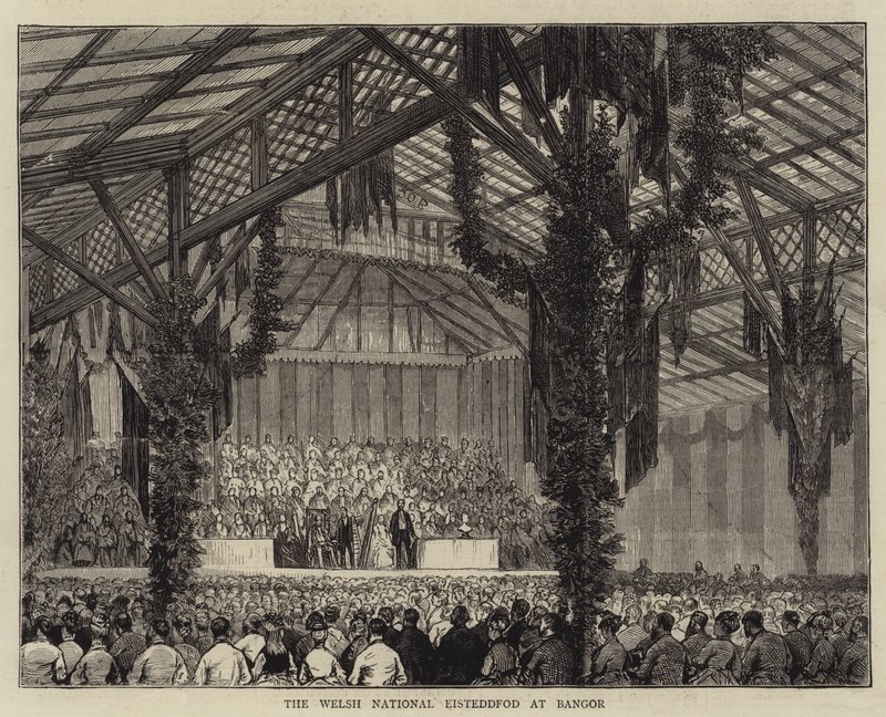 De Welshe nationale Eisteddfod in Bangor (gravure) door English School