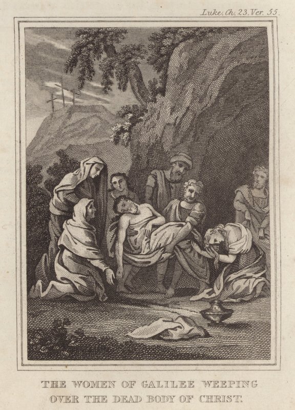 De vrouwen van Galilea huilen over het dode lichaam van Christus door English School